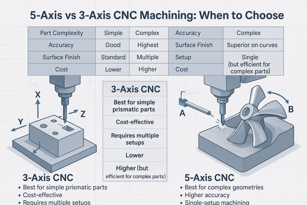 5‑Axis vs 3‑Axis CNC Machining